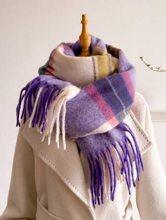 1 Pezzo Sciarpa invernale da donna, sciarpe di dame con strisce a colori sfumati in stile cachemire, scialli e mantelle spesse e calde, colori alla moda, con nappe, soffici e calde, adatte per uso esterno