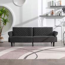 78 Inch Modern Velvet Fabric 3-Seat Apartment Couches,Convertible Folding Sofa Bed, Futon Couch With Ajustable Armrest For Living Room - 深灰色 - 查看 1