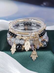 4 件复古优雅串珠手链，创意女士珠宝手链，带水晶、多层玻璃珠，母亲节、感恩节、妈妈的时尚礼物 - 巴掌 - 查看 12