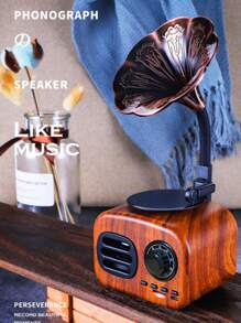 創意復古留聲機音樂盒,具備多種功能,如無線揚聲器和插卡功能,適用於家居裝飾和展示 - 紅木色 - 查看 8