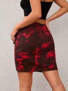 Women's Fashionable Casual Vintage Tie-Dye Print Denim Skirt