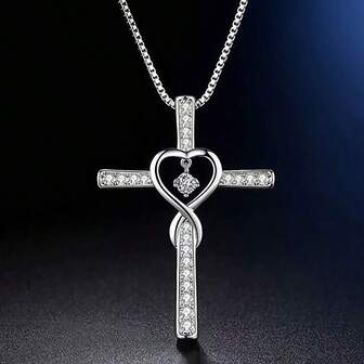 1pc Elegant Cross & Heart Shaped Pendant, Fashionable & Personalized Gift For Loved Ones