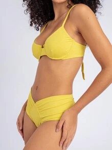 Bikini Set With Lipo Effect Panties, High Waistband, Textured Fabric, High-Support Half-Cup Top With Removable Underwire Padding And Lined Adjustable Straps - 黃色 - 查看 2