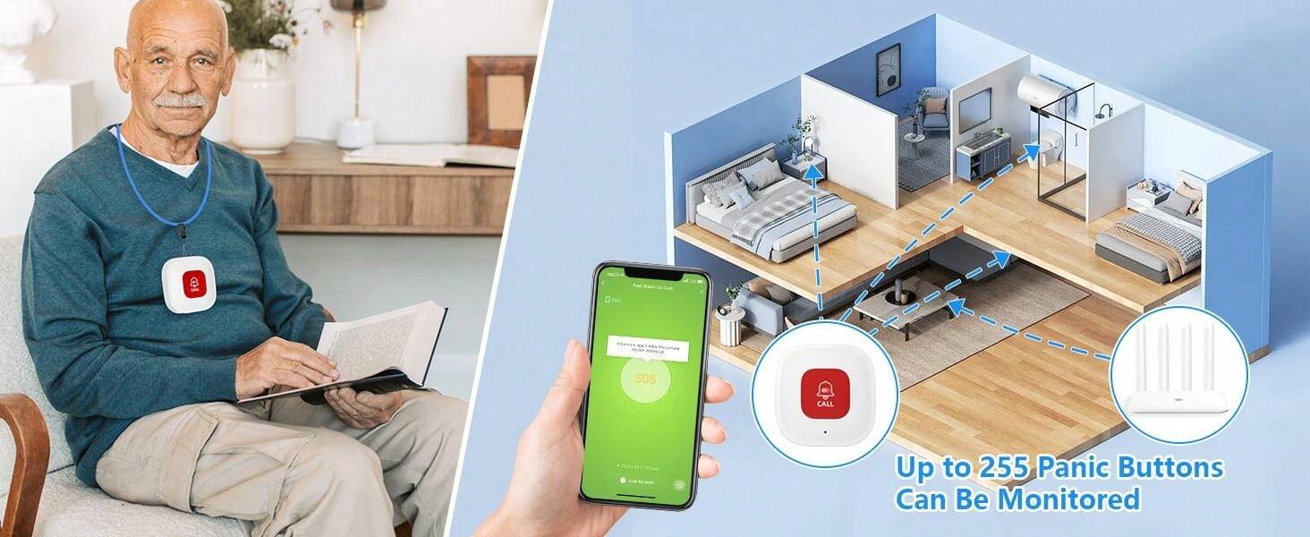Pulsante SOS WiFi Per Anziani, Allarme Con Notifiche Smart, Impermeabile, Facile Da Usare Con App - Foto 4