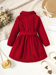 Young Girl Plain Single-Breasted Collared Shirt Dress, Fashion Formal Outfit Suitable For Spring, Summer, Autumn And Winter
