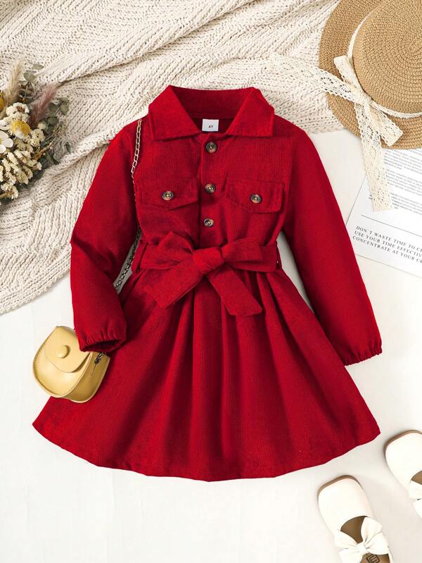 Vestido camisero de niña con cuello, de un solo abotonadura, diseño liso, atuendo formal adecuado para primavera, verano, otoño e invierno