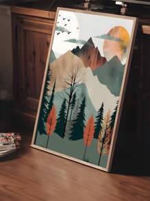 1/3pcs Frameless Canvas Poster, Modern Art, Mountains, Forests, Sun, White Clouds, Birds, Natural Scenery, Bohemian Art Oil Painting Poster, Bedroom, Living Room, Dining Room, Kitchen, Study, Bathroom, Corridor, Bar, Coffee Shop, Dormitory Decoration, Ideal Gift For Winter, Wall Art, Wall Decoration, Home Decor, Room Decoration Canvas Painting Gifts Birthday Graduation