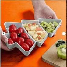 1pc Christmas Tree Trunk Shape Fruit Plate, Christmas Tree Shaped Appetizer Serving Tray With Plastic Dividers - Multicolor - View 4