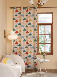 1pc Minimalist Digital Print Colorful Cloud Blackout Decorative Curtain (220g/M²) - Beige - View 10