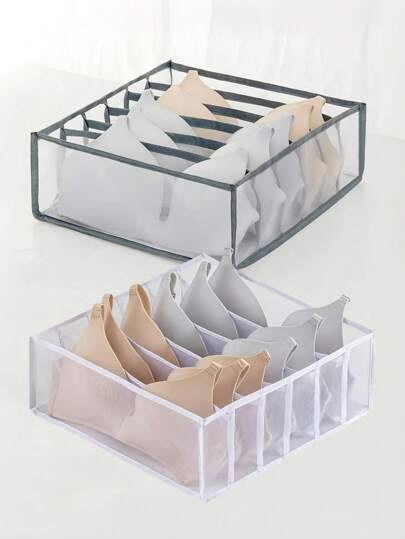 1pc/2pcs White/Grey/Beige/Pink Underwear Organizer - 6 Gird Underwear Organizer, Foldable Underwear Divider Organizer, Closet Organizer Divider, Bra Drawer Organizer For Home Use