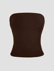 XLLAIS 性感无肩带基础款背心，时尚纯色弹力修身棕色抹胸上衣，四季皆宜。