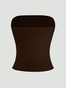 XLLAIS 性感无肩带基础款背心，时尚纯色弹力修身棕色抹胸上衣，四季皆宜。