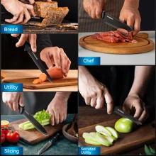 Set di coltelli con blocco, 10 pezzi, con affilatore integrato, per uso in cucina - Set di coltelli da cucina nero ACOQOOS