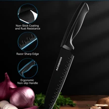 Set di coltelli con blocco, 10 pezzi, con affilatore integrato, per uso in cucina - Set di coltelli da cucina nero ACOQOOS