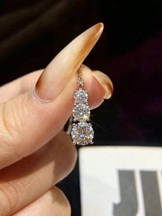 1Pc Luxury Three Diamond Necklace Moissanite Diamond Pendants Necklace S925 Sterling Silver Wedding Necklace Engagement Necklace Luxury Jewelry For Gifts Girls Women Anniversary