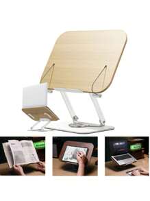 Suporte De Notebook De Madeira Multifuncional Tablet Giro 360 Suporte Ajustável Ideal Para Ecritório Estudo Casa Jogos - Madeira - Visão 1