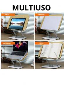 Suporte De Notebook De Madeira Multifuncional Tablet Giro 360 Suporte Ajustável Ideal Para Ecritório Estudo Casa Jogos - Madeira - Visão 4