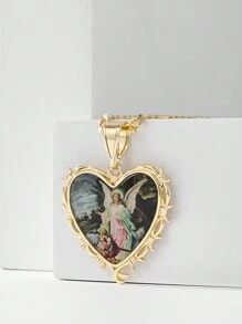 1 件时尚欧美风格 14K 金铜方晶锆石 3D 珐琅圣母心形吊坠项链，适合作为情侣、朋友、舞会、日常和节日礼物，情人节、妈妈、母亲、母亲节、礼物 - 金黃色 - 查看 2