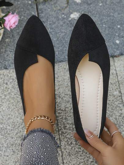 Exported Plus Size 35-45 Women's Pointed Toe Low Vamp Black Flat Shoes, New Autumn Outdoor Daily Wear Loafers, Brown Suede Soft Bottom Work / Driving / Slip-On Flats