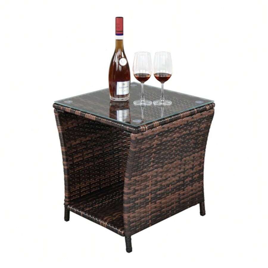 Glass Surface Brown Gradient Iron Frame Rattan Side Table SHEIN USA
