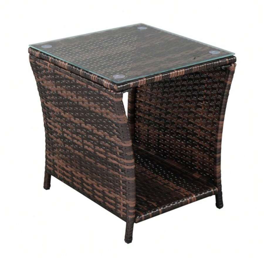Glass Surface Brown Gradient Iron Frame Rattan Side Table SHEIN USA