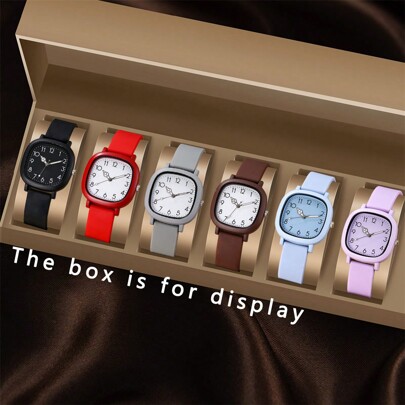 1pc Women Silicone Strap Watch, Casual Collegiate Style, Comfortable Square/Round Shape, Candy Colors Suitable For Women Daily Wear