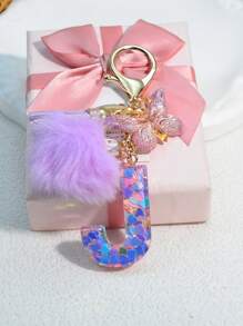 1pc Resin Letter Key Chain, Fashionable Women Handbag Heart Keyring Holder Butterfly Tassel Decor Valentine's Day Car Accessories Bag Charm Backpack For School Cute Goth Y2k Halloween Accessories Teachers Day Christmas Gift Ideas Bag Lanyards With Id Holder Car Accessories Bag Charms Car Friend Sister Gifts For Mother, Father, Graduation, And Teacher - Purple - View 19
