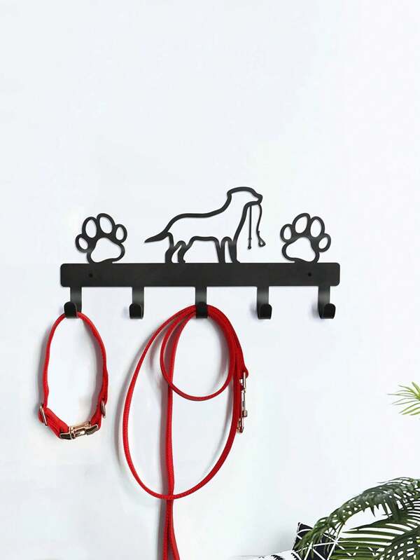 1PC Cute Dog Metal Wall Hanging Storage Rack With Hooks, Durable Coat Holder For Keys, Hats, Dog Lead/Leash, Home Decor, Hat Rack, Household Space Saving Storage Organizer For Entryway, Bedroom, Bathroom, Office, Wall Decor, Aesthetic Room Decor