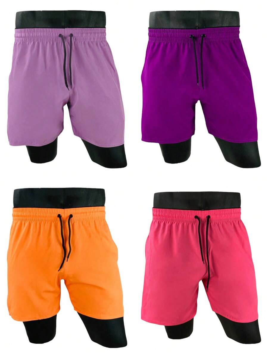KIT 4 Men's Tactel Shorts With Elastane Beach Gym Sports Drying Comfort - 紫色 - 查看 1