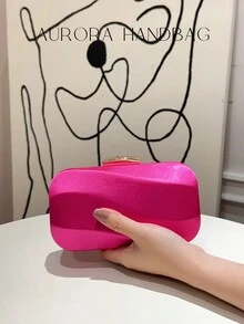 红色闪亮双面水钻装饰迷你俱乐部晚宴包，配有金属横链，适合时尚优雅的女士手袋，适合正式聚会、婚礼、舞会和节日，也是送给女性的礼物 - 玫紅色 - 查看 6