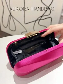 红色闪亮双面水钻装饰迷你俱乐部晚宴包，配有金属横链，适合时尚优雅的女士手袋，适合正式聚会、婚礼、舞会和节日，也是送给女性的礼物 - 玫紅色 - 查看 7