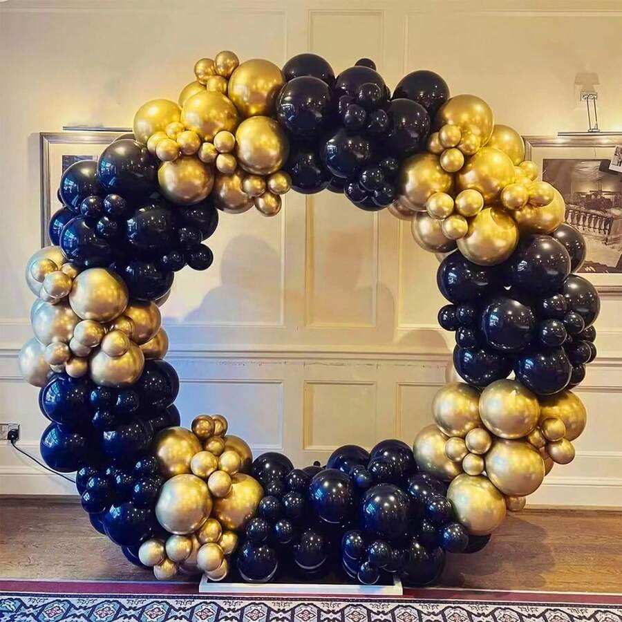 145 个黑色和金色乳胶花环气球,适用于婚礼、生日、流行派对、新娘送礼会、毕业典礼装饰气球和家庭聚会 - 彩色 - 查看 1