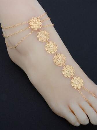 2024 新款百搭欧美脚链女式波西米亚风复古金属雕花沙滩脚饰品