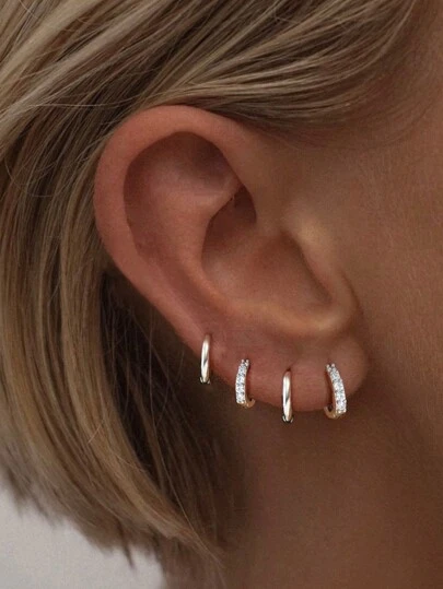 4pcs Stylish Multi-Size Zirconia Hoop Earrings Set, Minimalist & Elegant For Women, Suitable For Dates, Parties, Daily Wear