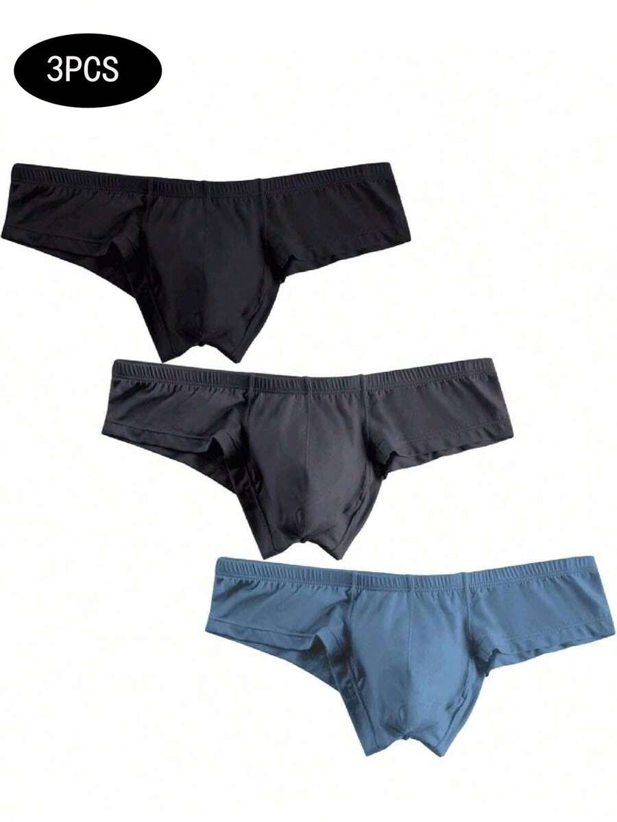Men's Underwear Micro Modal Bikini Briefs Low Rise Half Back Coverage Silky Touch Underpants Multipack - 黑色/深灰色/淺藍色 - 查看 1