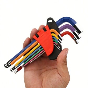 9pcs L Type Wrench Colorful Metric Inch Wrench L Wrench Size Allen Key Set Wrench Tool Set Easy To Carry In The Pocket, Tools For Men