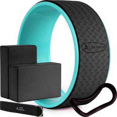  ACTIVE FOREVER 5 In 1 Yoga Block Set - Enhance Balance And Flexibility With Yoga Blocks, Strap, Wheel, And Stretch Ring - Your Complete Solution For Improved Well Being