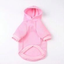 1 件带牵引绳孔的宠物连帽运动衫，秋冬季适合猫狗保暖 - 粉色 - 查看 4