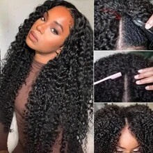 Curly V Part Wig Human Hair 250% V Part Human Hair Wigs For Women Brazilian Remy Deep Wave V Part Wig Remy Hair - Natural Black - 查看 1