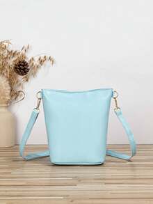 抽绳单肩水桶包，休闲日常携带收纳袋 - 藍色 - 查看 3