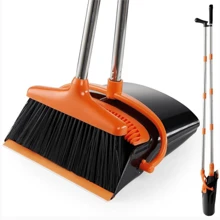 Broom And Dust Tray Set Lightweight Upright Hall Broom And Dust Tray Combination With Long Handle Outdoor Indoor Suitable For Home Kitchen Rooms Office (Orange And Black)