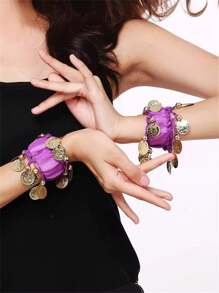 2 件响亮而充满活力的肚皮舞硬币手链、舞蹈服装配饰、肚皮舞珠宝手链、舞蹈比赛硬币手镯、舞蹈表演手链、珠宝手链，非常适合表演和节日 - 彩色 - 查看 5