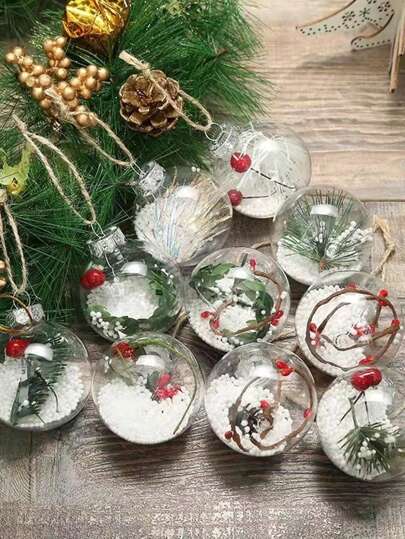 1pc 6cm Transparent Decoration Ball, DIY Holiday Christmas Tree Hanging Ornament, Various Patterns, For Holiday Decoration