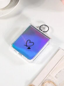 1pc Foldable Heart-Shaped Phone Case With Laser Cardboard Hinge Holder Ring, Compatible With Samsung Galaxy Z Flip3 5G, Galaxy Z Flip4 5G, Galaxy Z Flip5 5G, Galaxy Z Flip6 5G