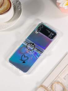 1pc Foldable Heart-Shaped Phone Case With Laser Cardboard Hinge Holder Ring, Compatible With Samsung Galaxy Z Flip3 5G, Galaxy Z Flip4 5G, Galaxy Z Flip5 5G, Galaxy Z Flip6 5G