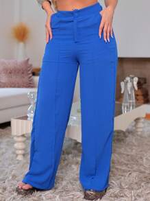 Duna Women's Wide Leg Pantaloons With Button Pocket - 藍色 - 查看 4
