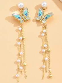 1 Pair Boho Floral Drop Dangle Earrings With Crystal Tassels, Wedding Party Jewelry Gift For Women