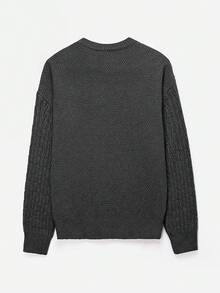 女士新款秋冬圆领扭纹罗纹长袖针织毛衣宽松街头休闲风百搭毛衣套头衫 - 黑色 - 查看 8