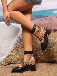 2024冬季新款女靴厚底增高短靴复古弹力靴瘦腿靴 - 黑色 - 查看 2