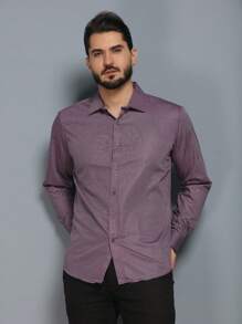Men's Summer Spring Autumn Long Sleeve Shirt Business Formal Wear No Ironing Anti-Wrinkle Slim Solid Color - 紫色 - 查看 1